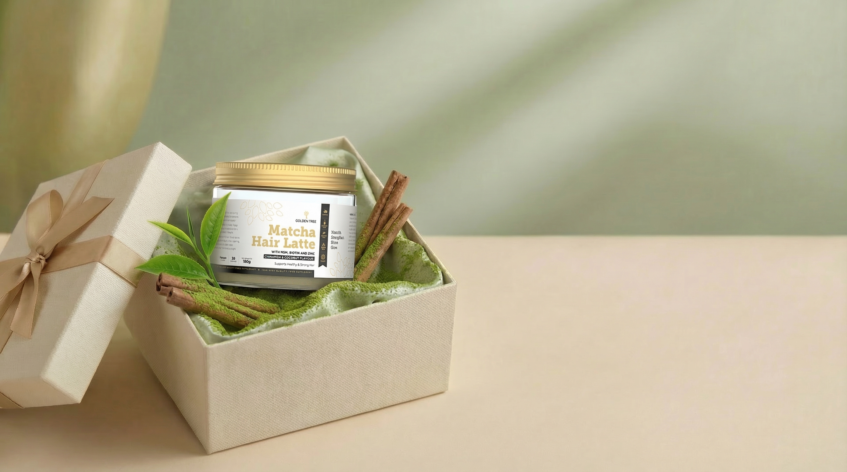 Matcha Hair Latte s příchutí kokosu a skořice