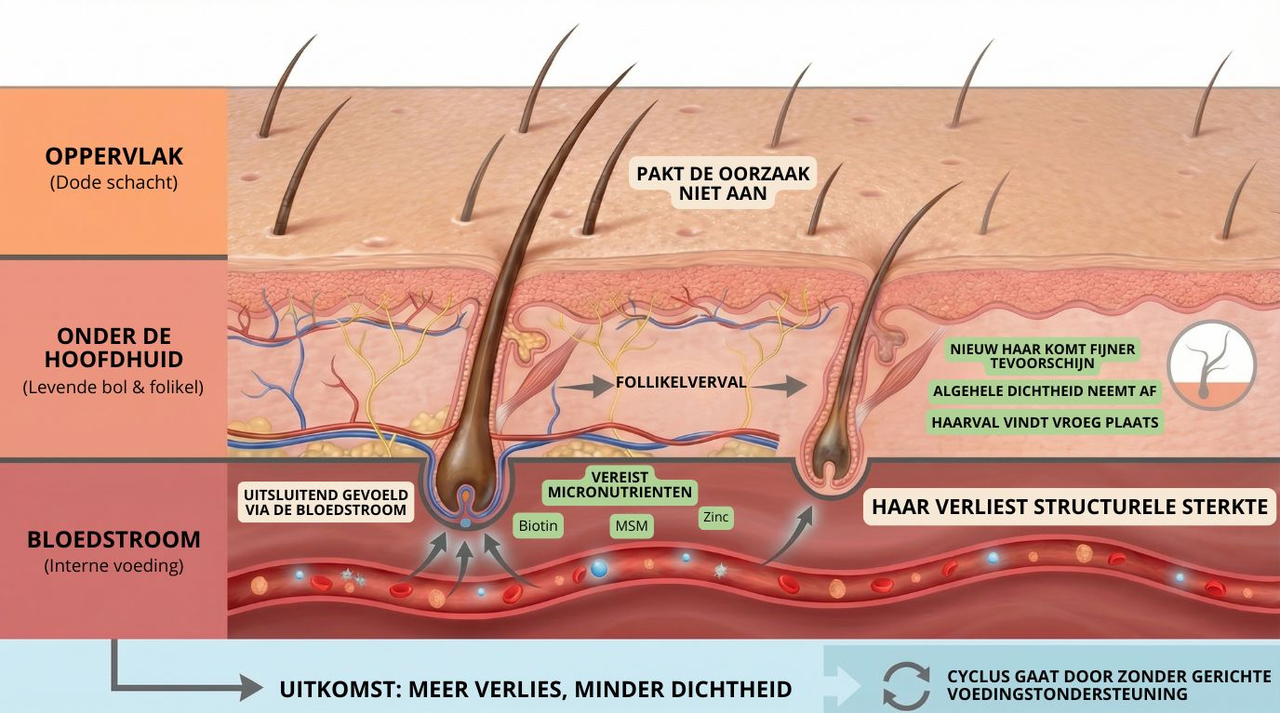 Lokale haarverzorging kan het afsterven van de haarzakjes niet tegenhouden