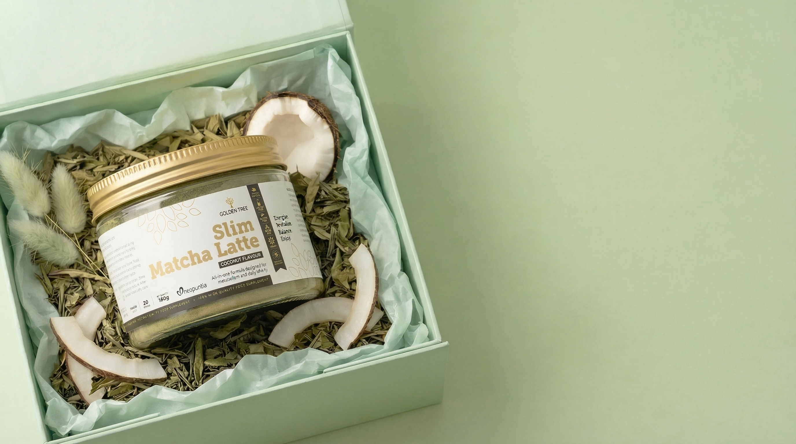 Latte au matcha allégé, saveur noix de coco