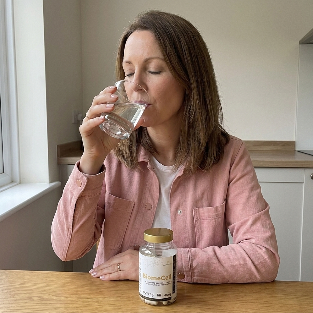 Neem BiomeCell in met een glas water