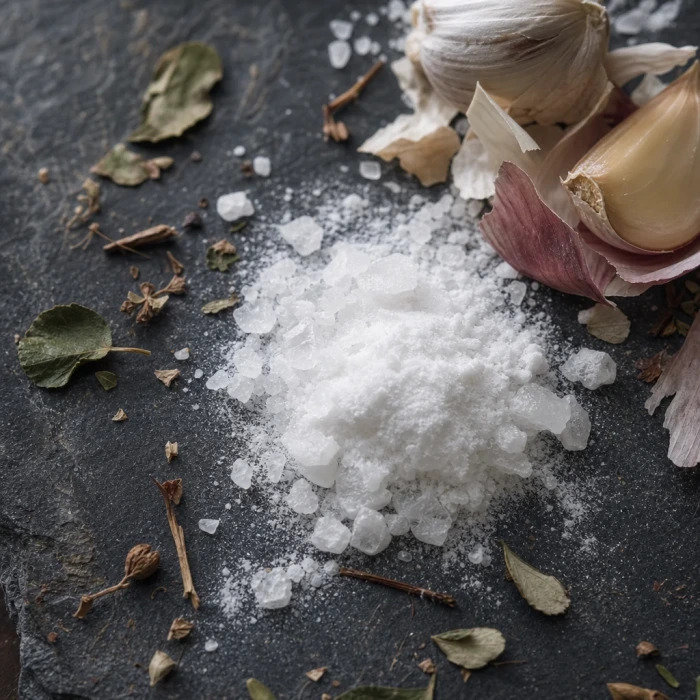 NAC crystals dried botanicals on dark slate