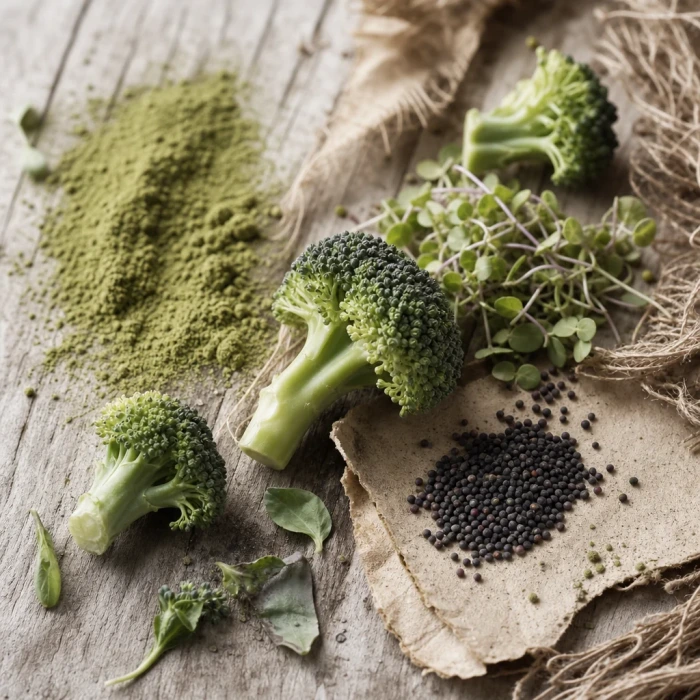 Broccoli sulforaphane florets on weathered wood
