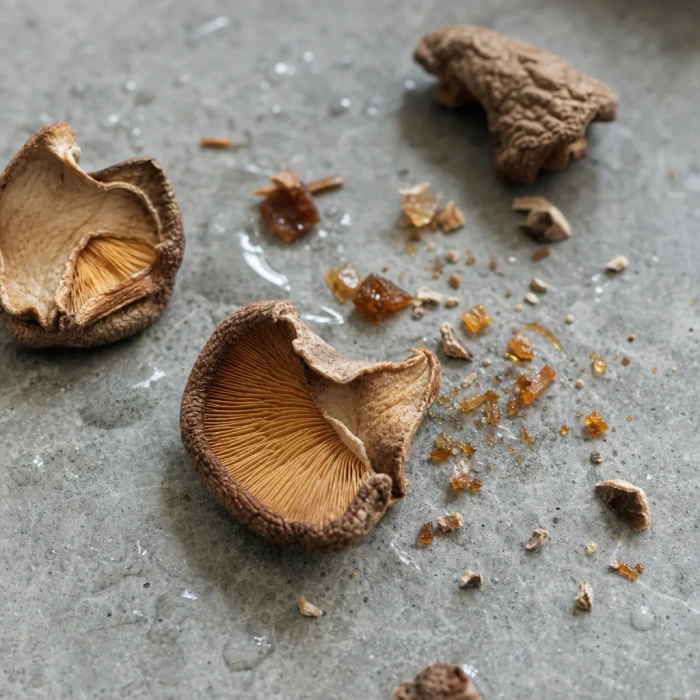 Vitamin D mushroom slices on mineral stone
