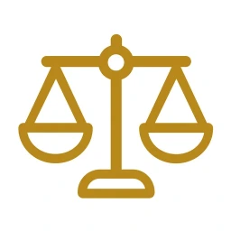 Gold balance scales icon on white