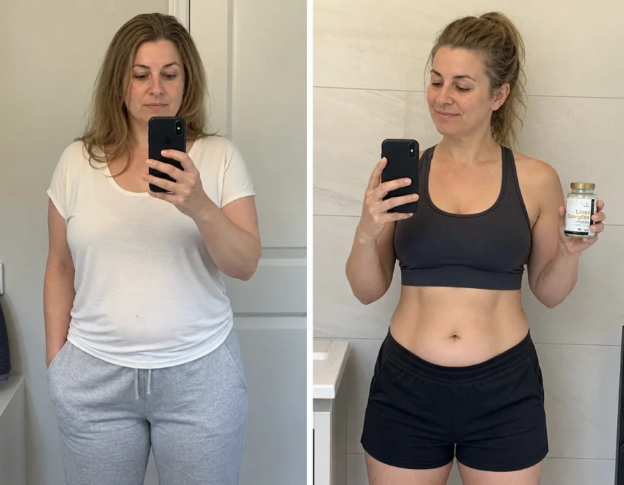 Claire before and after digestive improvement