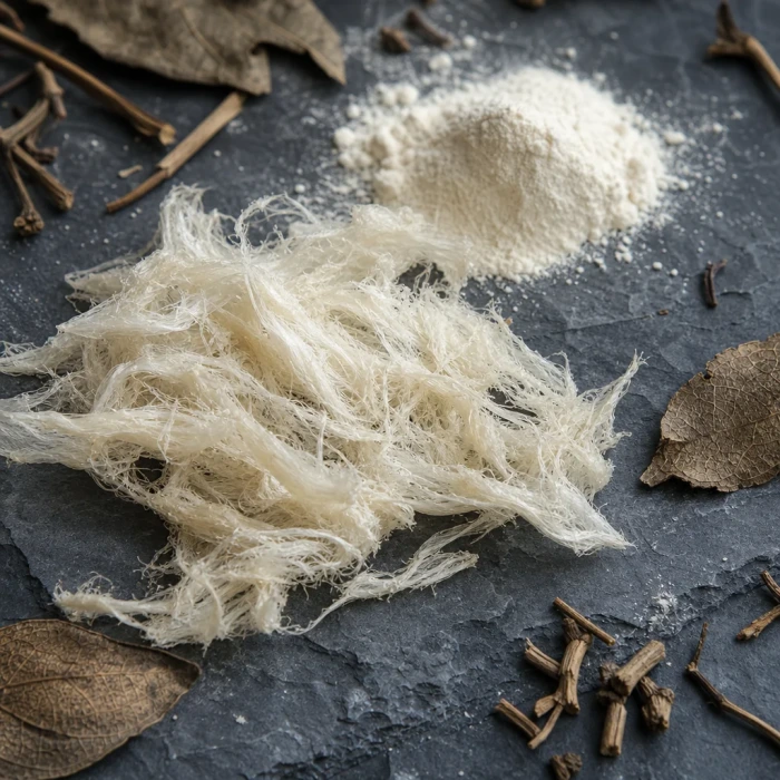 Collagen fibers and powder on dark slate