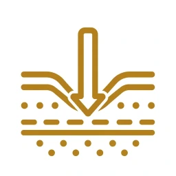 Bold gold absorption arrow step icon