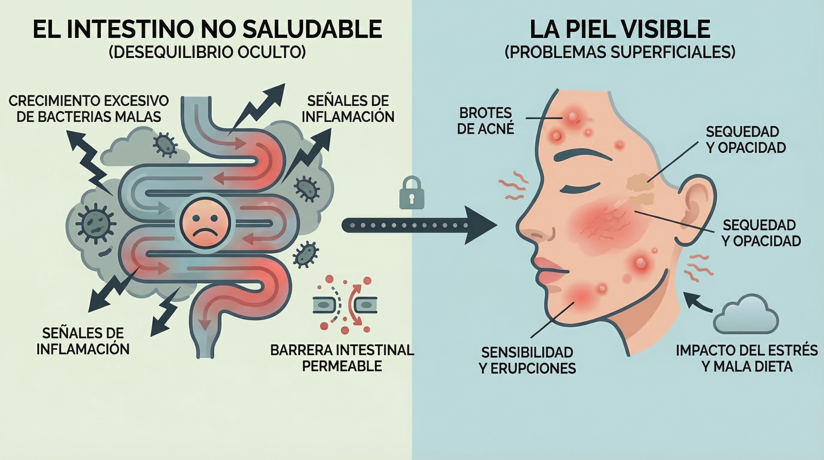 Tu intestino está saboteando tu piel a escondidas