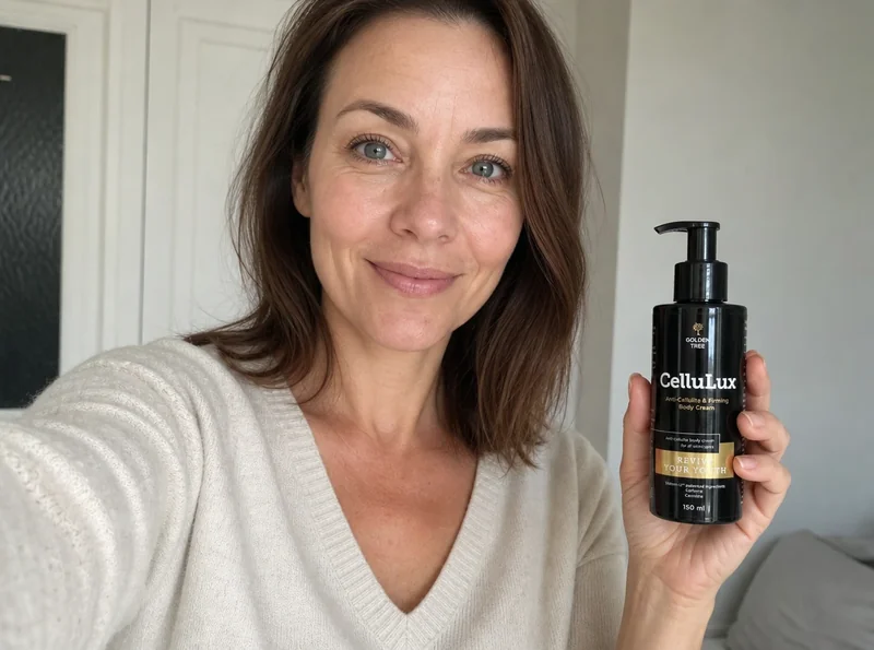 Woman 44 holding CelluLux product selfie