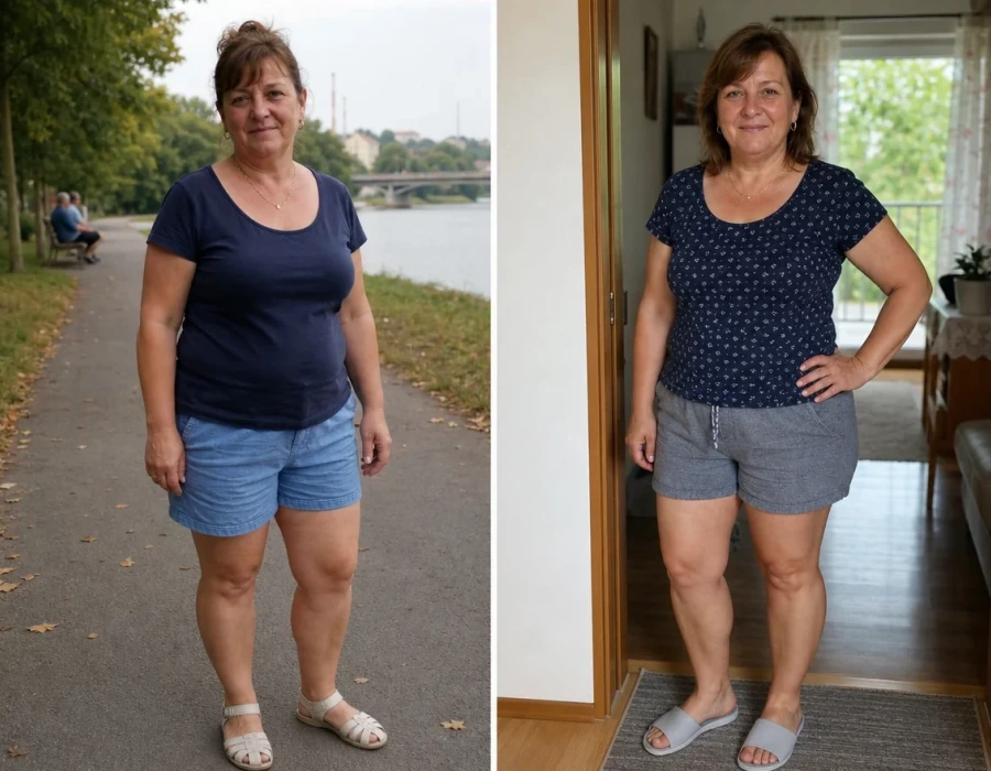 Woman before and after leg wellness improvement