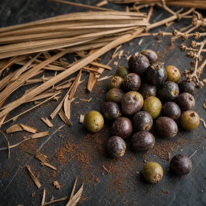 Saw palmetto berries on dark slate
