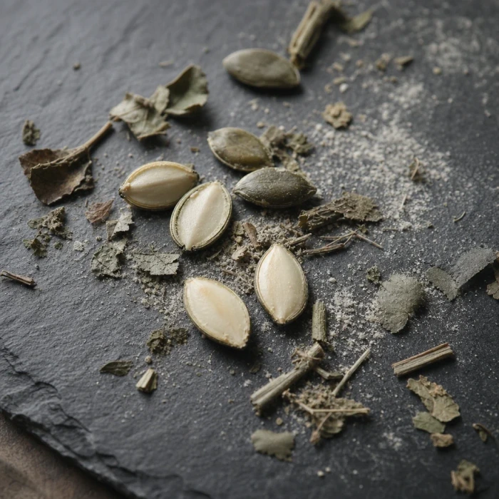 Zinc pumpkin seeds on dark slate