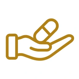 Gold capsule-in-hand supplement icon
