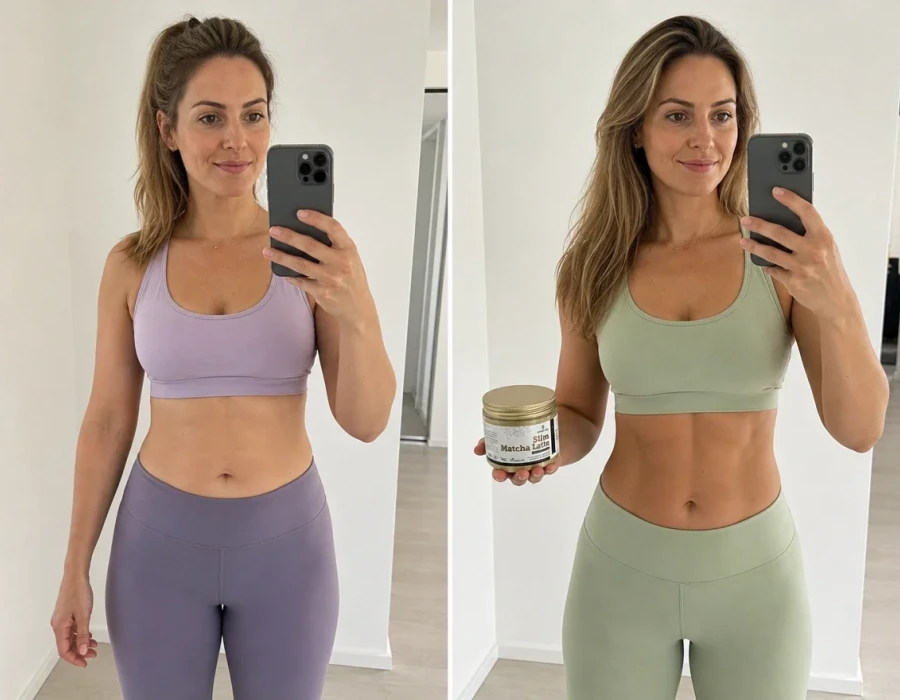 Mirror selfie before-after muscle definition panels