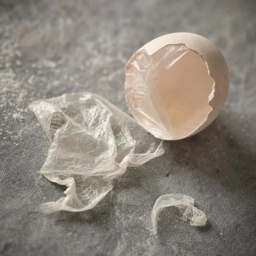 Translucent eggshell membrane fragments on slate