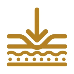 Gold absorption arrow into skin layer icon