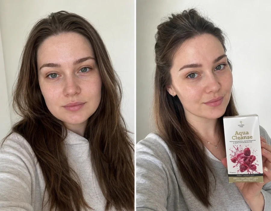 Woman s face before and after water