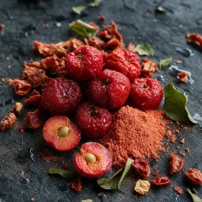 Acerola cherries and vitamin C powder