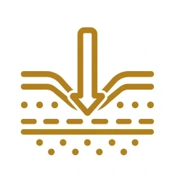 Bold gold absorption arrow step icon