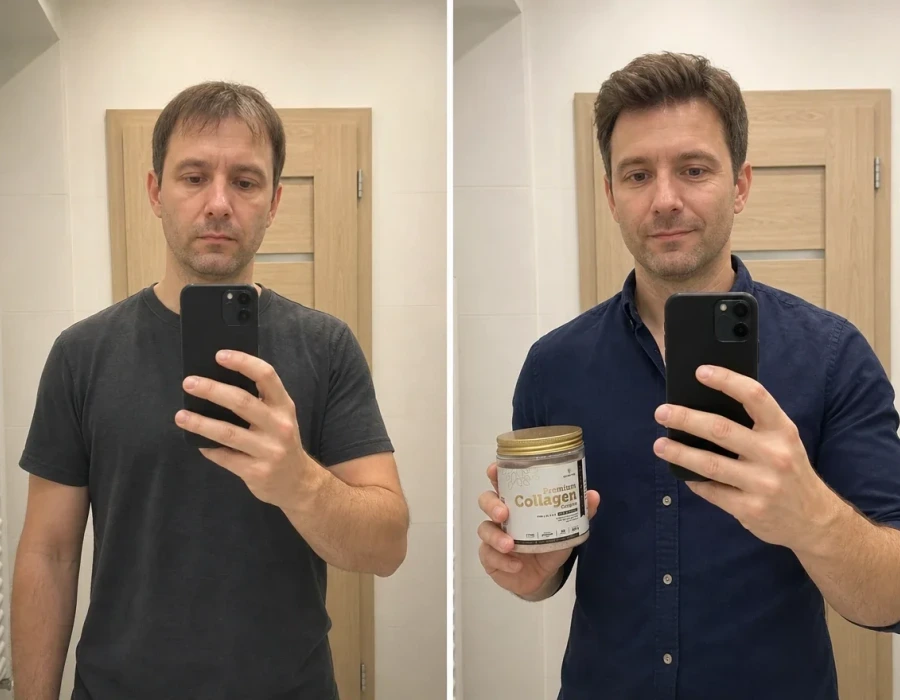 Man s before-after mirror selfie joint