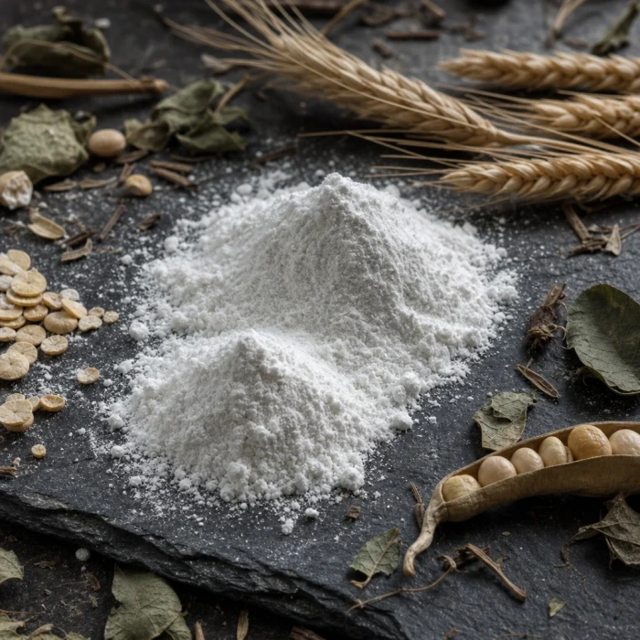 L-Glutamine powder on dark slate stone