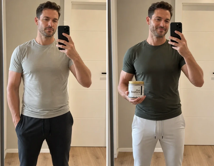 Man s before and after mirror selfie