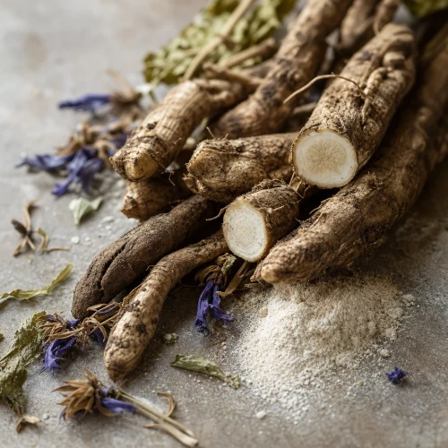 Raw chicory root macro on stone