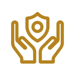 Gold hands supporting shield icon