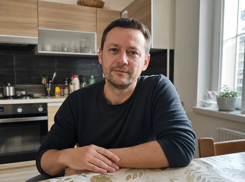 Man in European kitchen natural energy