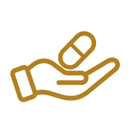 Hand holding single capsule gold icon