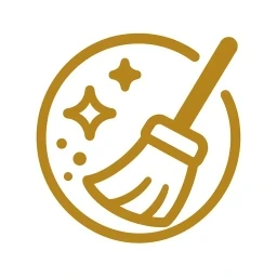 Bold gold clearing icon on white