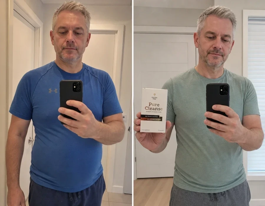 Man s mirror selfie before and after
