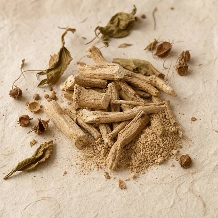 Ashwagandha root chunks on handmade paper