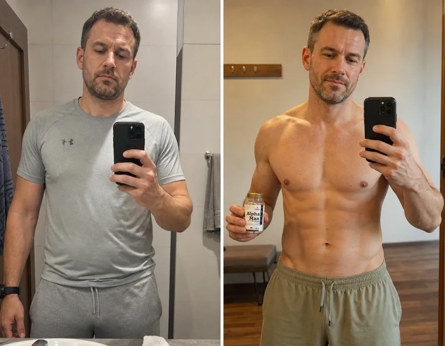 Man s before and after mirror selfies