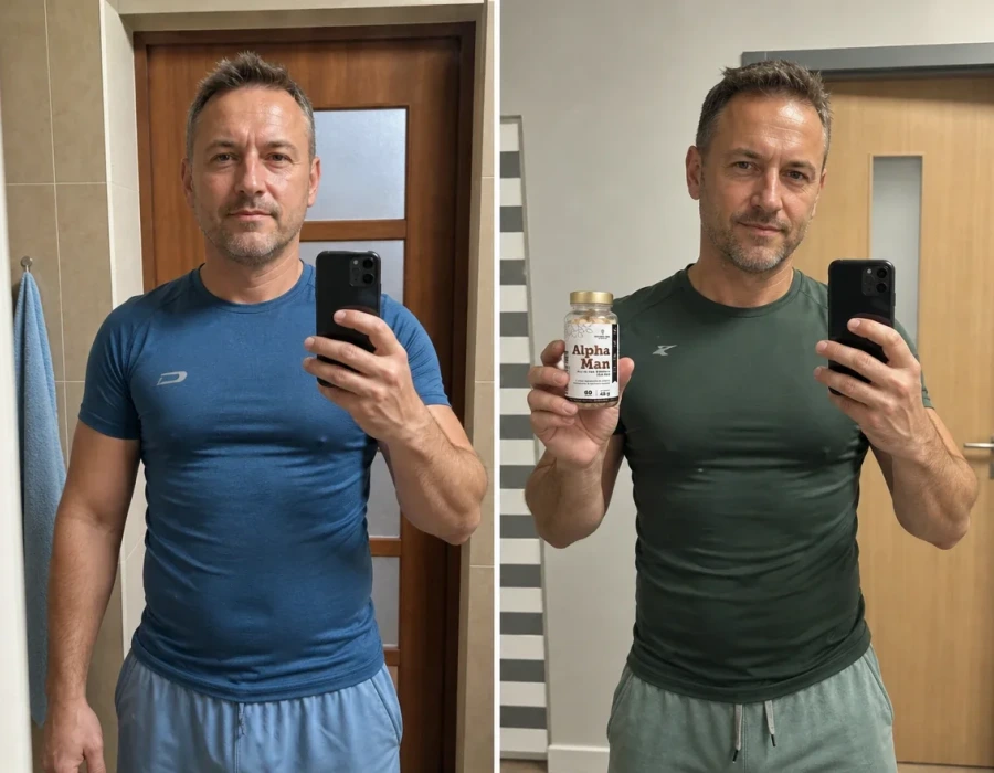 Man s before and after mirror selfie