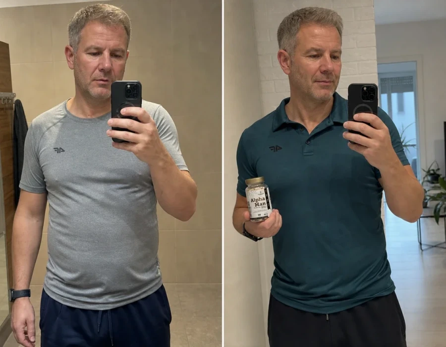 Man s before-and-after mirror selfie more defined