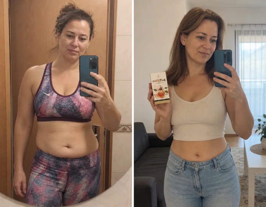 Maja before and after BellyTox mirror selfies