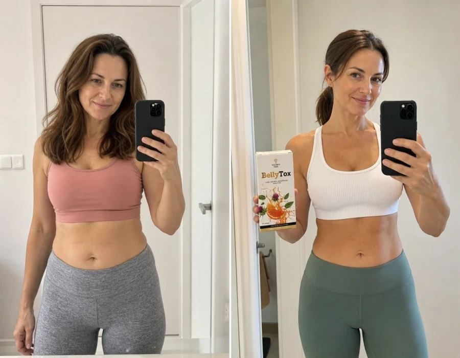 Woman mirror selfie before after muscle definition
