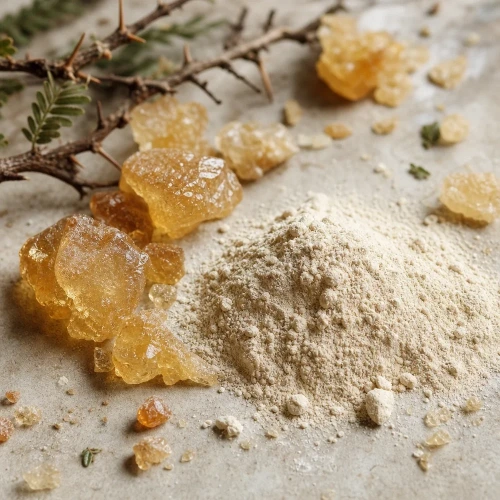 Acacia gum resin on matte stone surface