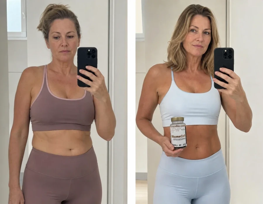 Katja mirror selfies before and after BiomeCell