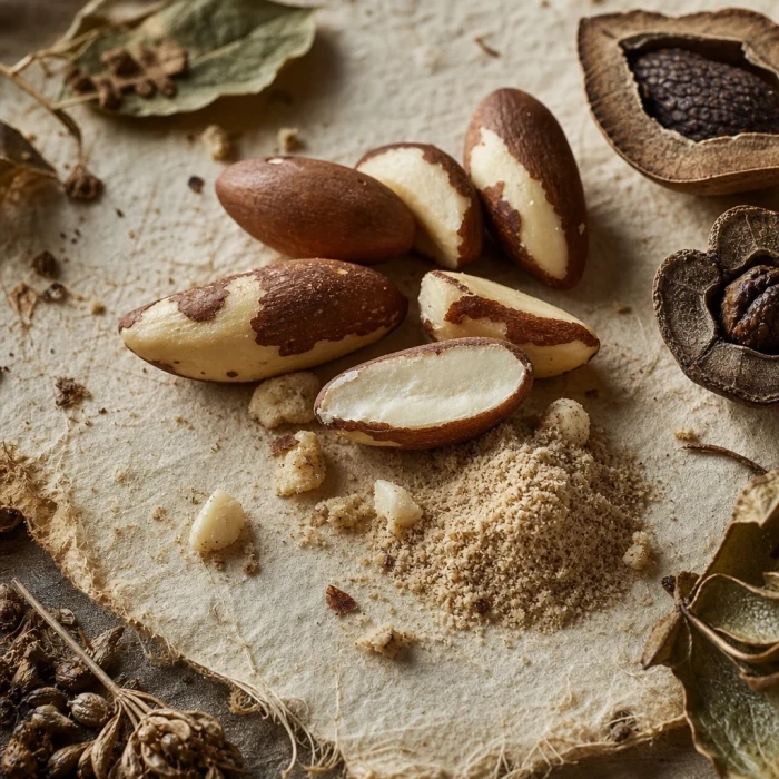 Brazil nuts on handmade paper surface
