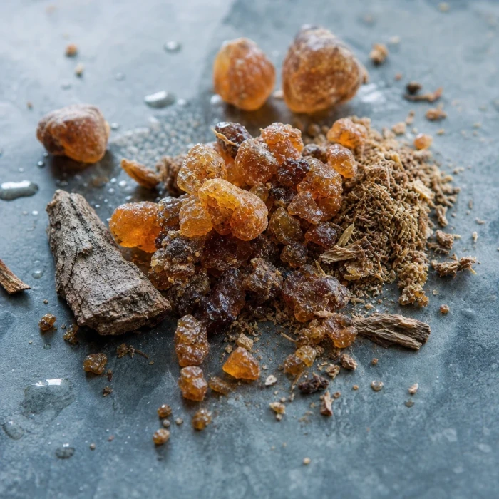 Guggul resin lumps on mineral stone