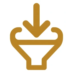Gold supply arrow funnel icon on white