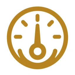Gold regulation dial balance icon on white