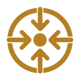 Gold absorption inward arrows icon on white