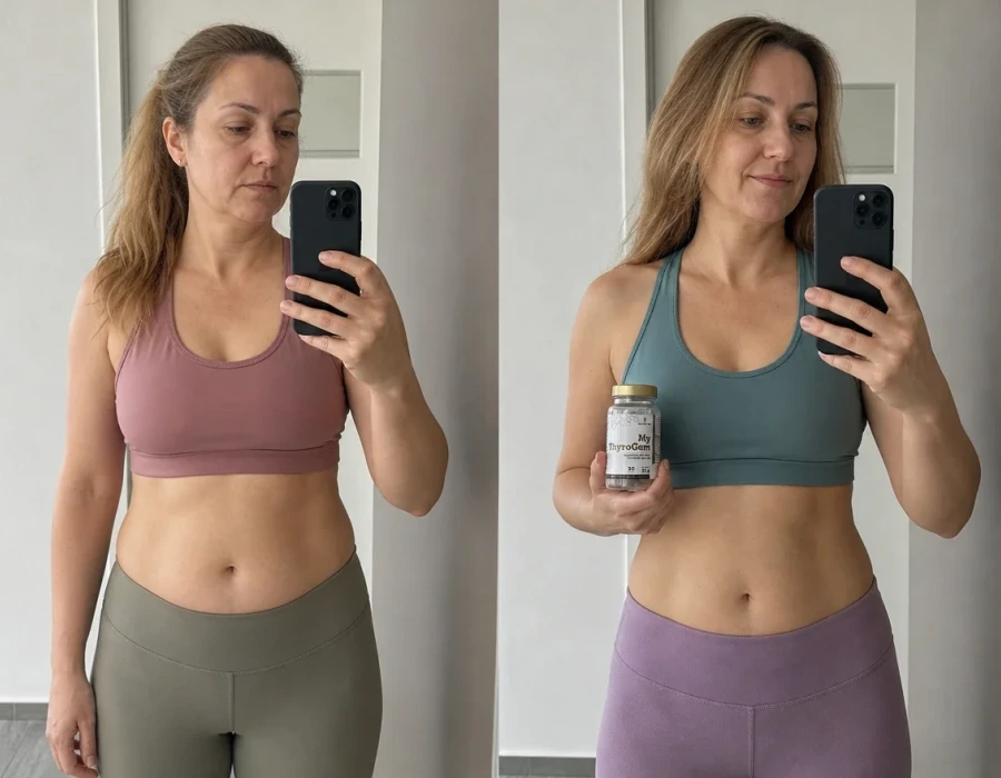 Sandra before-and-after mirror selfies less bloated