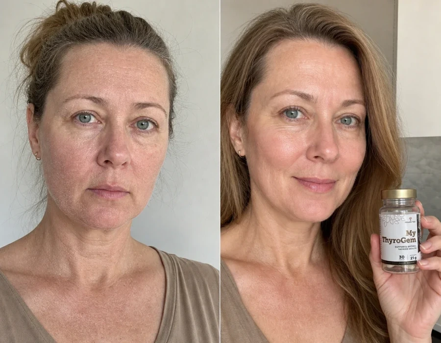 Woman s dry-skin before-and-after holding supplement