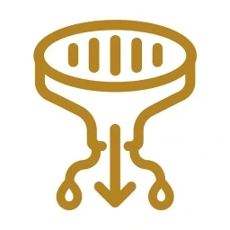 Bold gold drain fluid-flow mechanism icon