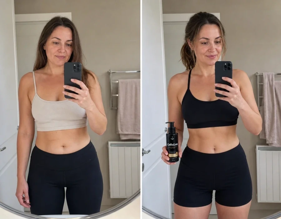 Woman 36 mirror before after waist CelluLux