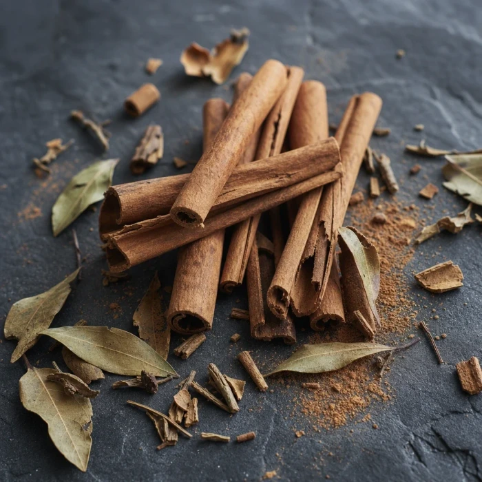 Ceylon cinnamon quills on dark slate